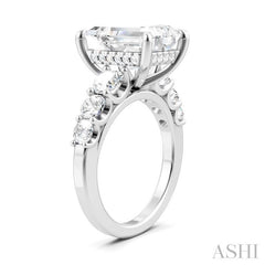 1 1/4 Ctw Emerald Shape Round Cut Diamond Semi-Mount Engagement Ring in 14K White Gold