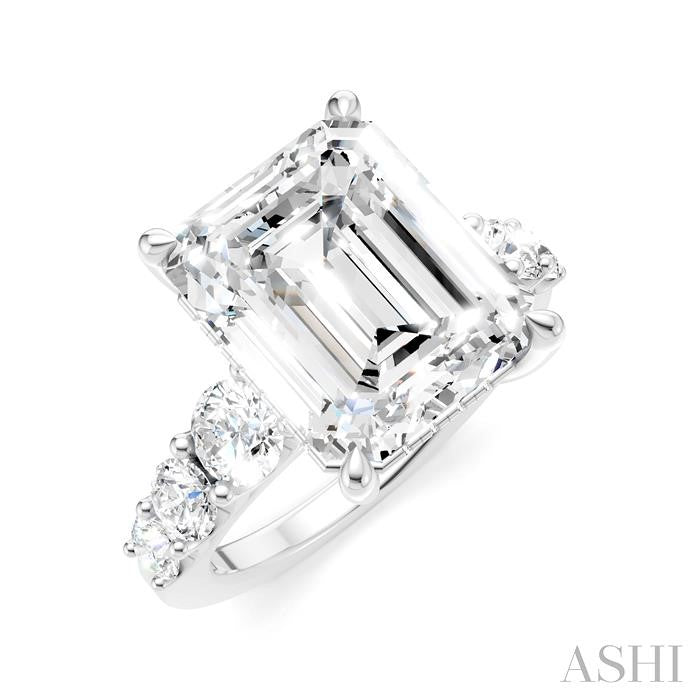 1 1/4 Ctw Emerald Shape Round Cut Diamond Semi-Mount Engagement Ring in 14K White Gold