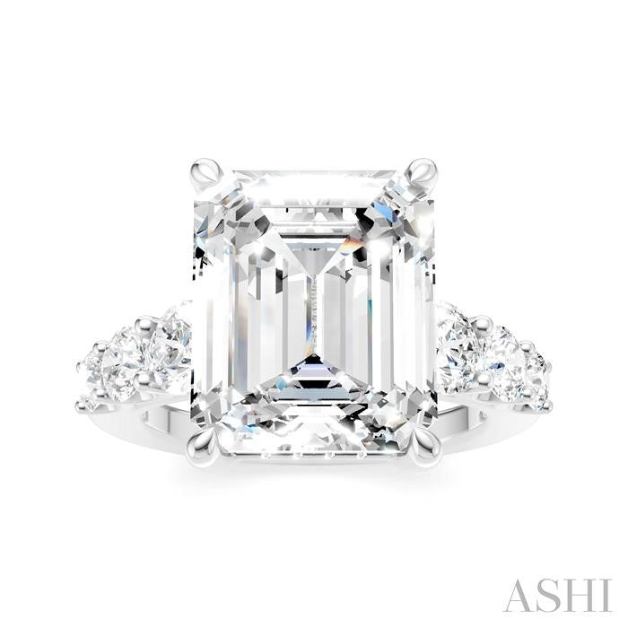 1 1/4 Ctw Emerald Shape Round Cut Diamond Semi-Mount Engagement Ring in 14K White Gold