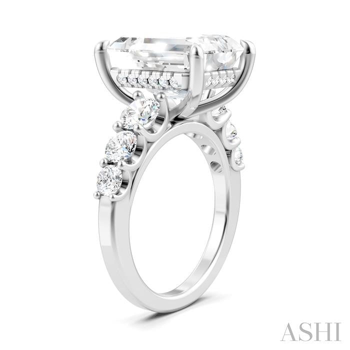 1 1/4 Ctw Emerald Shape Round Cut Diamond Semi-Mount Engagement Ring in 14K White Gold