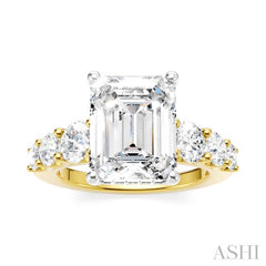 1 1/5 Ctw Emerald Shape Round Cut Diamond Semi-Mount Engagement Ring in 14K Yellow and White Gold