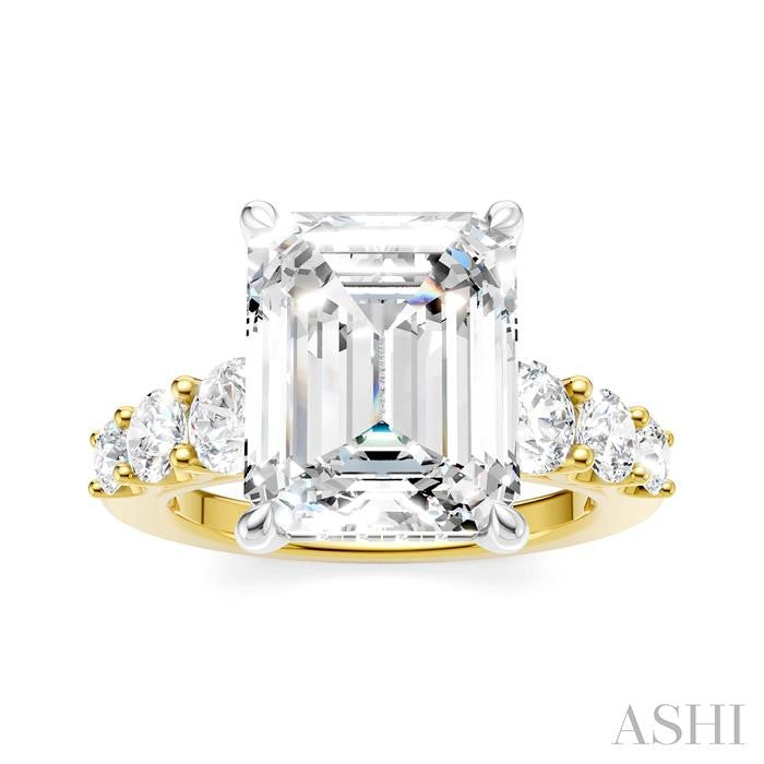 1 1/4 Ctw Emerald Shape Round Cut Diamond Semi-Mount Engagement Ring in 14K Yellow and White Gold