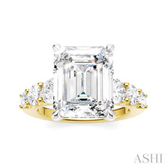 1 1/4 Ctw Emerald Shape Round Cut Diamond Semi-Mount Engagement Ring in 14K Yellow and White Gold