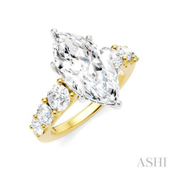 1 1/5 Ctw Marquise Shape Round Cut Diamond Semi-Mount Engagement Ring in 14K Yellow and White Gold