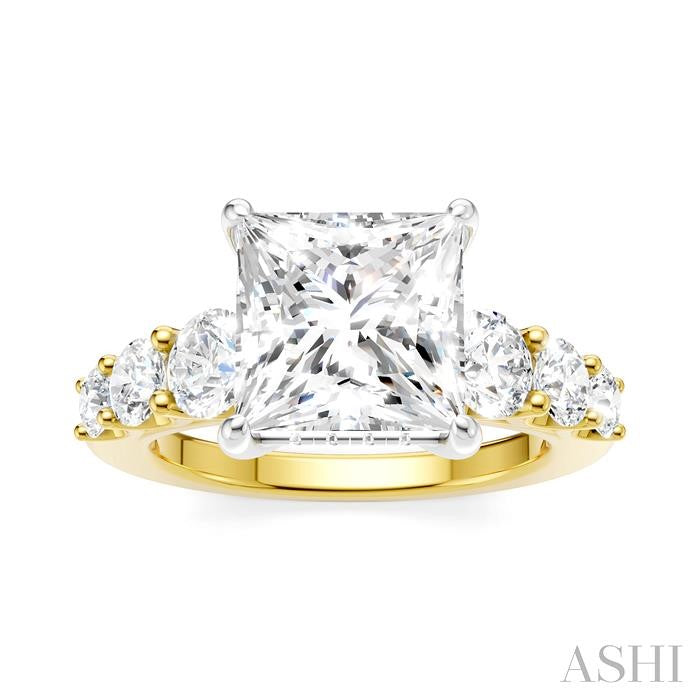 1 1/5 Ctw Princess Shape Round Cut Diamond Semi-Mount Engagement Ring in 14K Yellow and White Gold