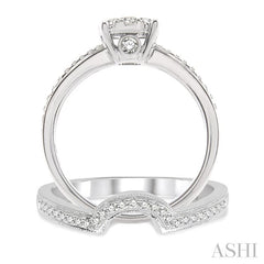 1 Ctw Diamond Wedding Set with 3/4 Ctw Lovebright Round Cut Engagement Ring and 1/4 Ctw Wedding Band in 14K White Gold