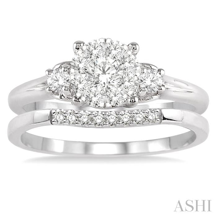 1/2 Ctw Diamond Wedding Set with 1/2 Ctw Lovebright Engagement Ring and 1/20 Ctw Wedding Band in 14K White Gold