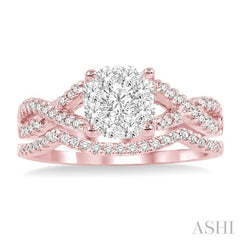 1/2 Ctw Diamond Wedding Set with 1/3 Ctw Lovebright Engagement Ring and 1/10 Ctw Wedding Band in 14K Rose and White Gold