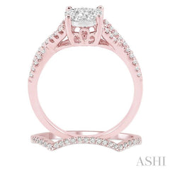 1/2 Ctw Diamond Wedding Set with 1/3 Ctw Lovebright Engagement Ring and 1/10 Ctw Wedding Band in 14K Rose and White Gold