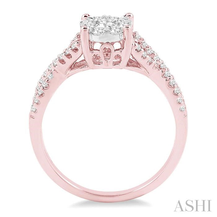 1/3 Ctw Lovebright Round Cut Diamond Engagement Ring in 14K Rose and White Gold