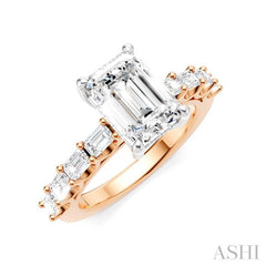 7/8 Ctw Emerald Shape Emerald and Round Cut Diamond Semi-Mount Engagement Ring in 14K Rose and White Gold