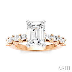 7/8 Ctw Emerald Shape Emerald and Round Cut Diamond Semi-Mount Engagement Ring in 14K Rose and White Gold