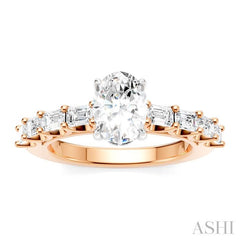 7/8 Ctw Oval Shape Emerald and Round Cut Diamond Semi-Mount Engagement Ring in 14K Rose and White Gold