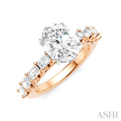 7/8 Ctw Oval Shape Emerald and Round Cut Diamond Semi-Mount Engagement Ring in 14K Rose and White Gold