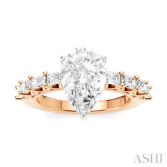 7/8 Ctw Pear Shape Emerald and Round Cut Diamond Semi-Mount Engagement Ring in 14K Rose and White Gold