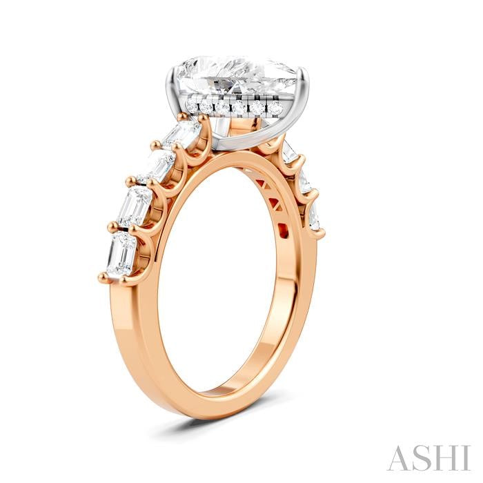 7/8 Ctw Pear Shape Emerald and Round Cut Diamond Semi-Mount Engagement Ring in 14K Rose and White Gold