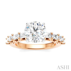 7/8 Ctw Round Shape Emerald and Round Cut Diamond Semi-Mount Engagement Ring in 14K Rose and White Gold