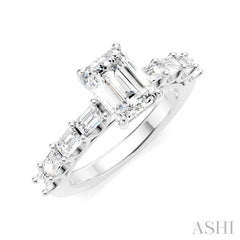 7/8 Ctw Emerald Shape Emerald and Round Cut Diamond Semi-Mount Engagement Ring in 14K White Gold