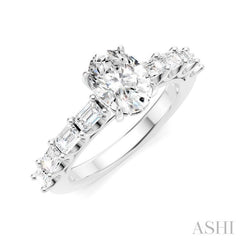 7/8 Ctw Oval Shape Emerald and Round Cut Diamond Semi-Mount Engagement Ring in 14K White Gold
