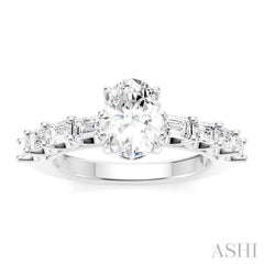 7/8 Ctw Oval Shape Emerald and Round Cut Diamond Semi-Mount Engagement Ring in 14K White Gold