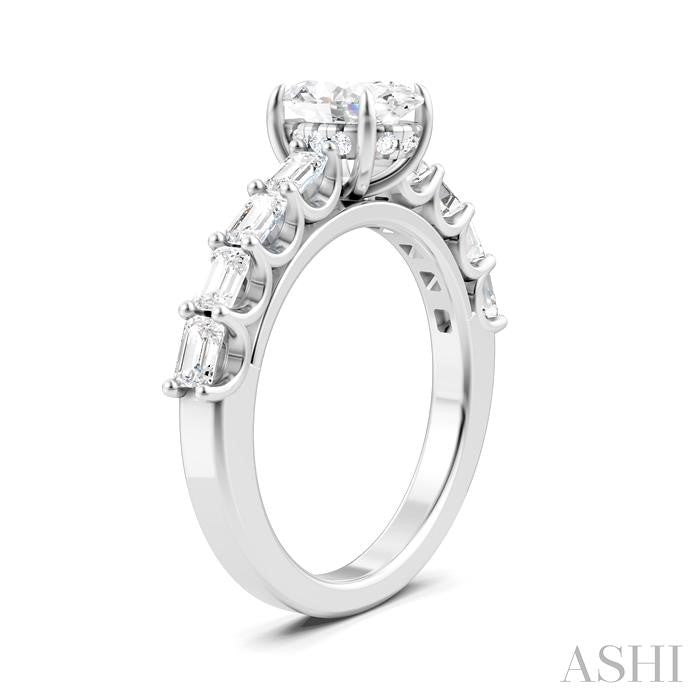 7/8 Ctw Oval Shape Emerald and Round Cut Diamond Semi-Mount Engagement Ring in 14K White Gold