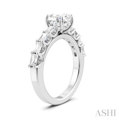 7/8 Ctw Oval Shape Emerald and Round Cut Diamond Semi-Mount Engagement Ring in 14K White Gold