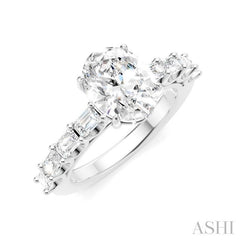 7/8 Ctw Oval Shape Emerald and Round Cut Diamond Semi-Mount Engagement Ring in 14K White Gold