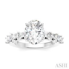 7/8 Ctw Oval Shape Emerald and Round Cut Diamond Semi-Mount Engagement Ring in 14K White Gold