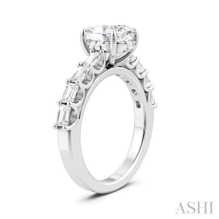 7/8 Ctw Oval Shape Emerald and Round Cut Diamond Semi-Mount Engagement Ring in 14K White Gold