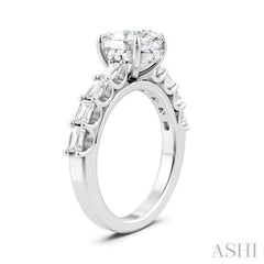 7/8 Ctw Oval Shape Emerald and Round Cut Diamond Semi-Mount Engagement Ring in 14K White Gold