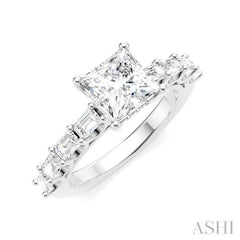 7/8 Ctw Princess Shape Emerald and Round Cut Diamond Semi-Mount Engagement Ring in 14K White Gold