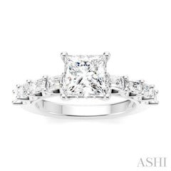 7/8 Ctw Princess Shape Emerald and Round Cut Diamond Semi-Mount Engagement Ring in 14K White Gold