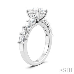 7/8 Ctw Princess Shape Emerald and Round Cut Diamond Semi-Mount Engagement Ring in 14K White Gold