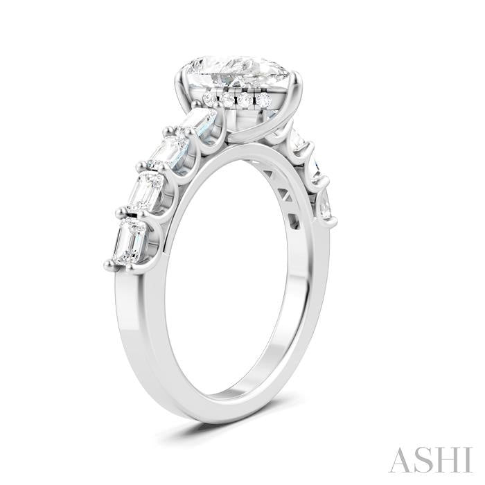 7/8 Ctw Pear Shape Emerald and Round Cut Diamond Semi-Mount Engagement Ring in 14K White Gold