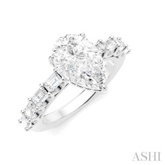 7/8 Ctw Pear Shape Emerald and Round Cut Diamond Semi-Mount Engagement Ring in 14K White Gold