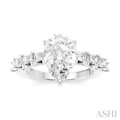 7/8 Ctw Pear Shape Emerald and Round Cut Diamond Semi-Mount Engagement Ring in 14K White Gold