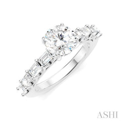 7/8 Ctw Round Shape Emerald and Round Cut Diamond Semi-Mount Engagement Ring in 14K White Gold