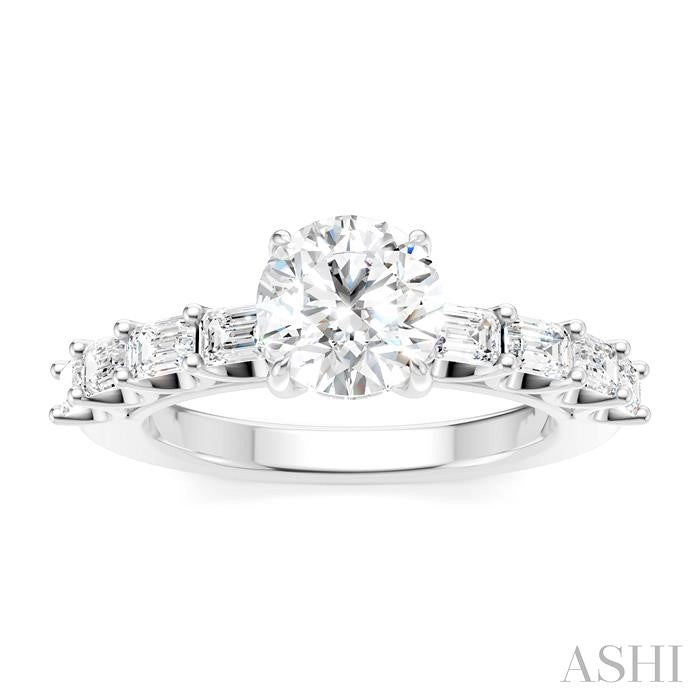 7/8 Ctw Round Shape Emerald and Round Cut Diamond Semi-Mount Engagement Ring in 14K White Gold