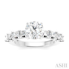 7/8 Ctw Round Shape Emerald and Round Cut Diamond Semi-Mount Engagement Ring in 14K White Gold