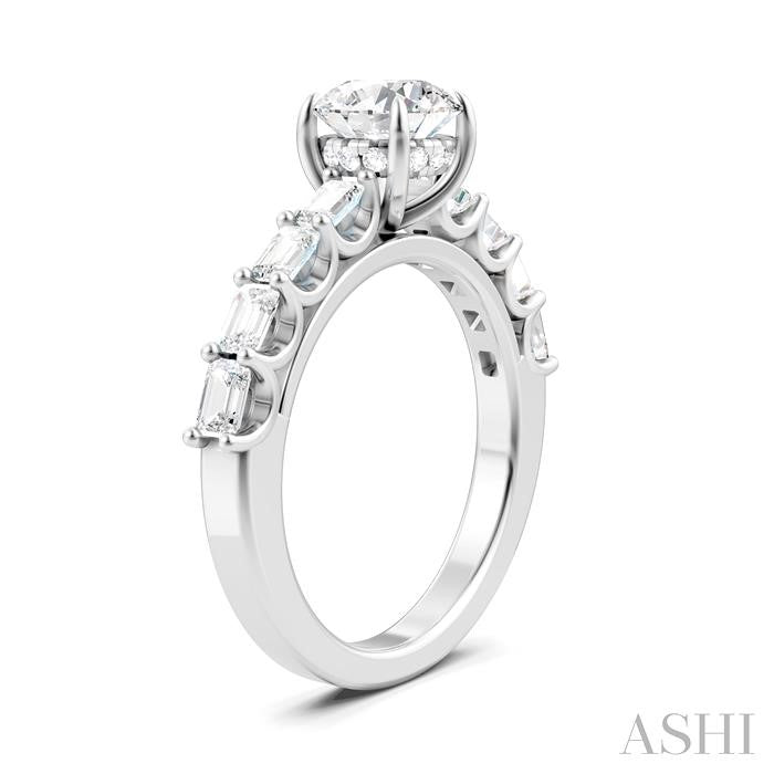 7/8 Ctw Round Shape Emerald and Round Cut Diamond Semi-Mount Engagement Ring in 14K White Gold