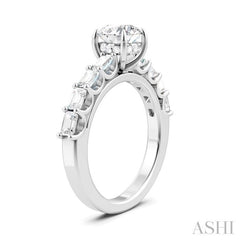 7/8 Ctw Round Shape Emerald and Round Cut Diamond Semi-Mount Engagement Ring in 14K White Gold