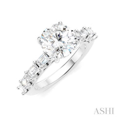 7/8 Ctw Round Shape Emerald and Round Cut Diamond Semi-Mount Engagement Ring in 14K White Gold