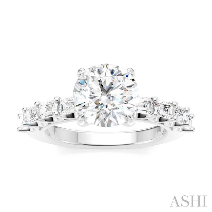 7/8 Ctw Round Shape Emerald and Round Cut Diamond Semi-Mount Engagement Ring in 14K White Gold