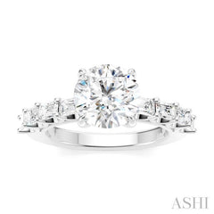 7/8 Ctw Round Shape Emerald and Round Cut Diamond Semi-Mount Engagement Ring in 14K White Gold