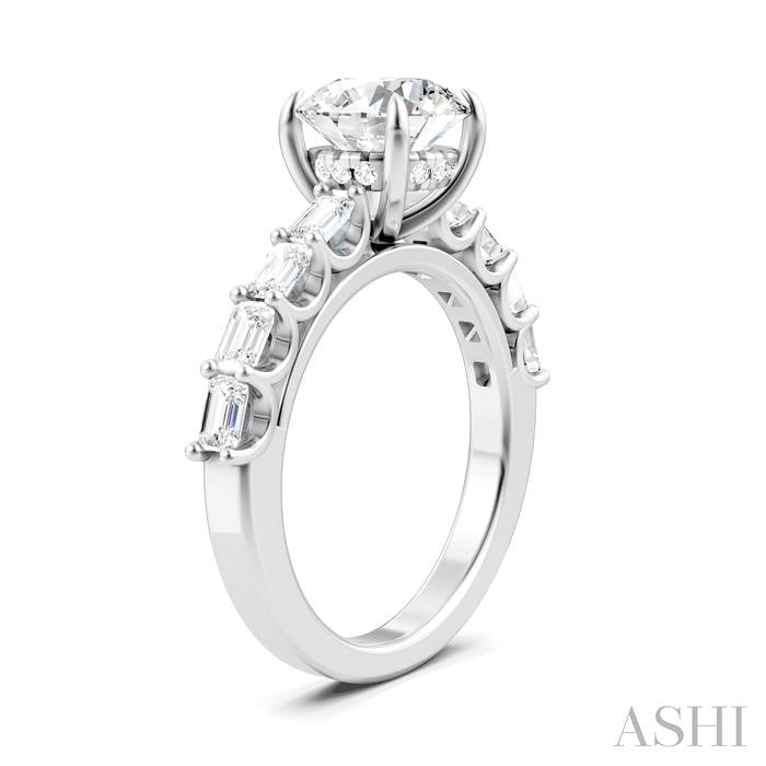 7/8 Ctw Round Shape Emerald and Round Cut Diamond Semi-Mount Engagement Ring in 14K White Gold