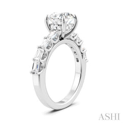 7/8 Ctw Round Shape Emerald and Round Cut Diamond Semi-Mount Engagement Ring in 14K White Gold