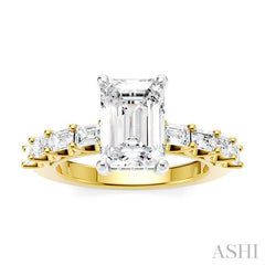 7/8 Ctw Emerald Shape Emerald and Round Cut Diamond Semi-Mount Engagement Ring in 14K Yellow and White Gold