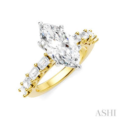 7/8 Ctw Marquise Shape Emerald and Round Cut Diamond Semi-Mount Engagement Ring in 14K Yellow and White Gold