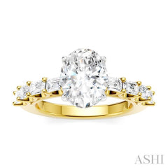 7/8 Ctw Oval Shape Emerald and Round Cut Diamond Semi-Mount Engagement Ring in 14K Yellow and White Gold