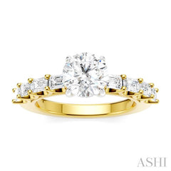 7/8 Ctw Round Shape Emerald and Round Cut Diamond Semi-Mount Engagement Ring in 14K Yellow and White Gold